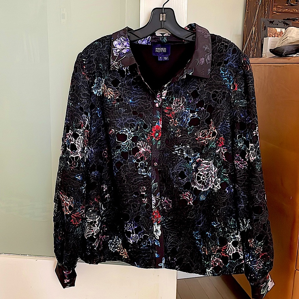 Marchesa Notte Floral Printed Lace Top